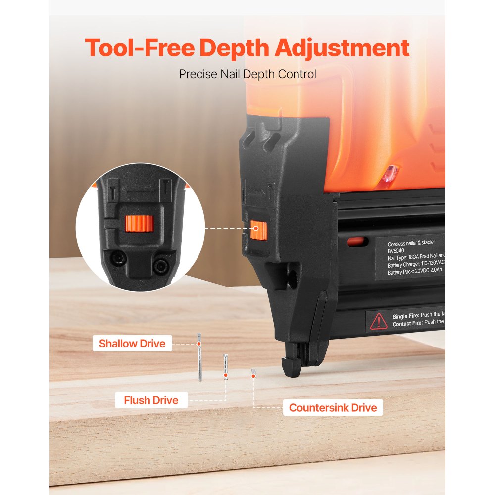 VEVOR 2-in-1 Cordless Brad Nailer, 18 Gauge, 20V Battery Powered Nail Gun and Staple Gun, with 500 pcs Nails, 500 pcs Staples, 2.0 Ah Li-ion Battery and Charger, for Home Improvement, Woodworking