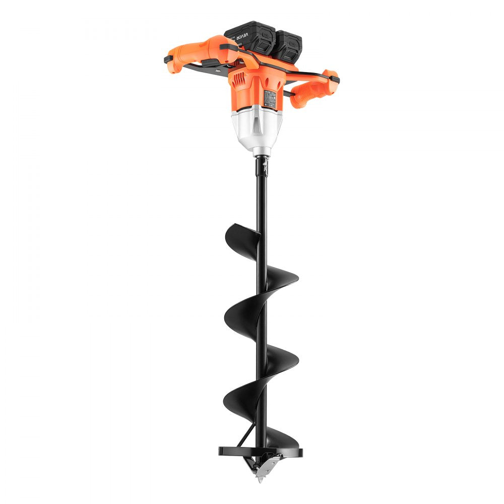 VEVOR Electric Ice Auger 40V Lithium Battery 8" 2 in 1 Cordless Earth Auger, for Ice Fishing & Gardening, Turbo High-Speed Cutting System, Cold-Resistant Post Hole Digger with Drill Bits, Orange/Black