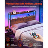 VEVOR Headboard for Full Size Bed, with 2 Storage Shelves, LED Light, 3 Outlets, and 3 USB Ports, Sturdy and Stable Carbon Steel Frame Head Board with Charging Station, Adjustable Height, Black