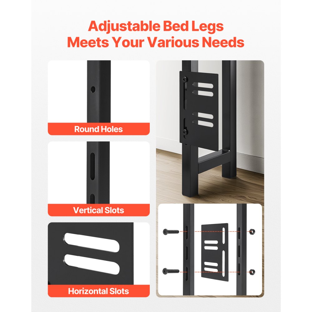 VEVOR Headboard for Full Size Bed, Adjustable Height Headboard with 2 Shelves Storage, Freestanding Head Board with Charging Station and LED Light for Different Bed Frames, Easy Assembly, Brown