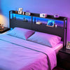 VEVOR Headboard for King Size Bed, with 2 Storage Shelves, LED Light, 3 Outlets, and 3 USB Ports, Sturdy and Stable Carbon Steel Frame Head Board with Charging Station, Adjustable Height, Black