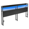 VEVOR Headboard for King Size Bed, with 2 Storage Shelves, LED Light, 3 Outlets, and 3 USB Ports, Sturdy and Stable Carbon Steel Frame Head Board with Charging Station, Adjustable Height, Black