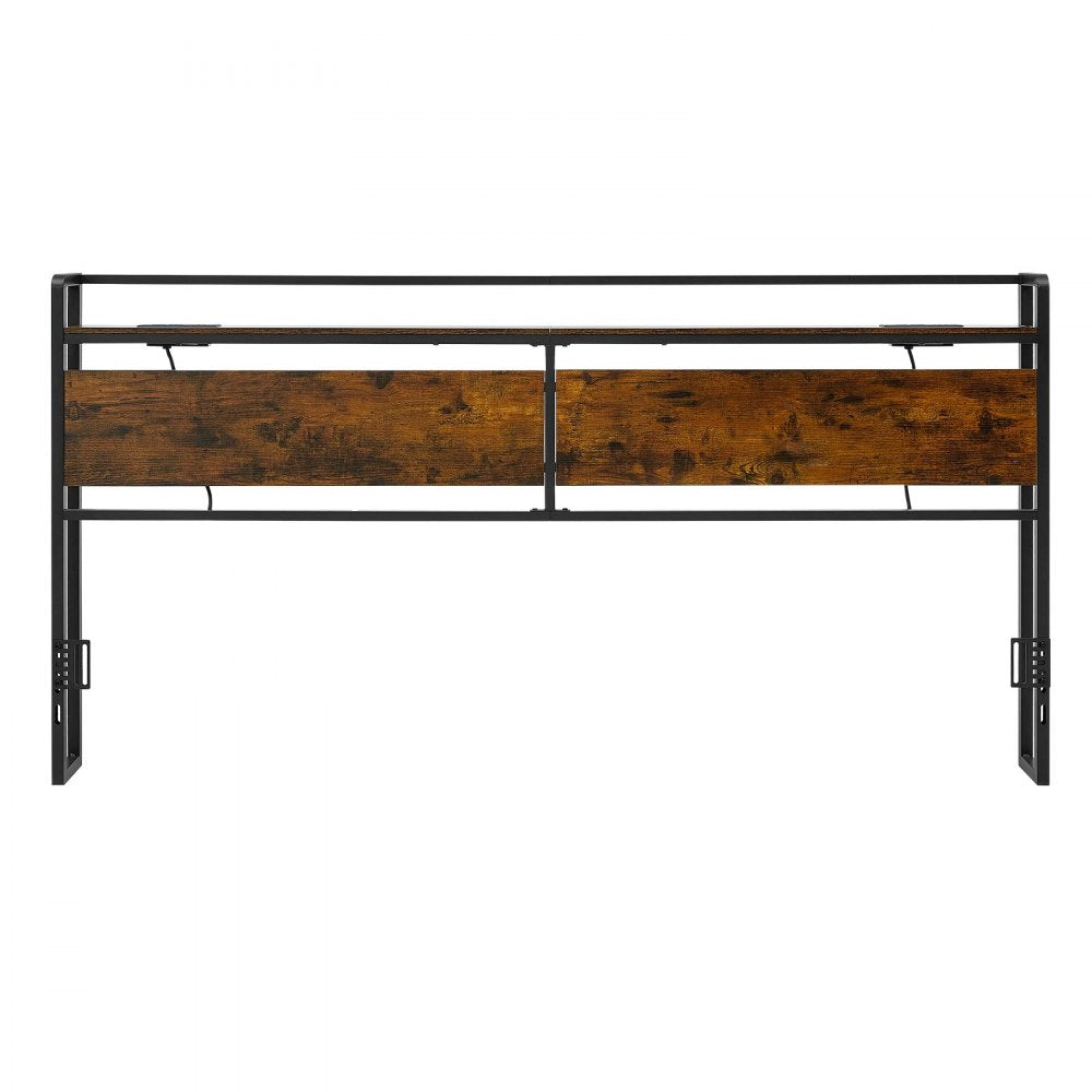 VEVOR Headboard for King Size Bed, with Storage Shelf, 2 Outlets, 1 USB and 1 Type-C Port, Sturdy and Stable Carbon Steel Frame Head Board with Charging Station, Adjustable Height, Black and Brown