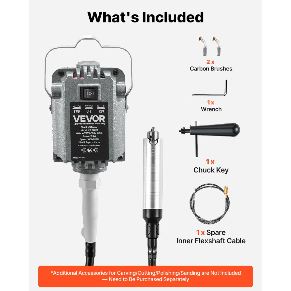 VEVOR Flex Shaft Grinder, 125W 18000RPM Electric Flex Shaft Rotary Tool, Foot Pedal Control Hanging Carver Grinder with Forward-Reverse Rotation for Carving Buffing Engraving Polishing