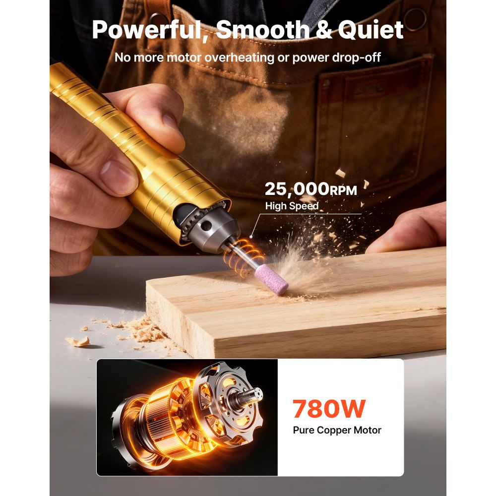 VEVOR Flex Shaft Grinder, 780W 25000RPM Electric Flex Shaft Rotary Tool, Foot-Pedal Control Hanging Carver Grinder with 112PCS Accessory Kit for Sanding Buffing Polishing Cutting