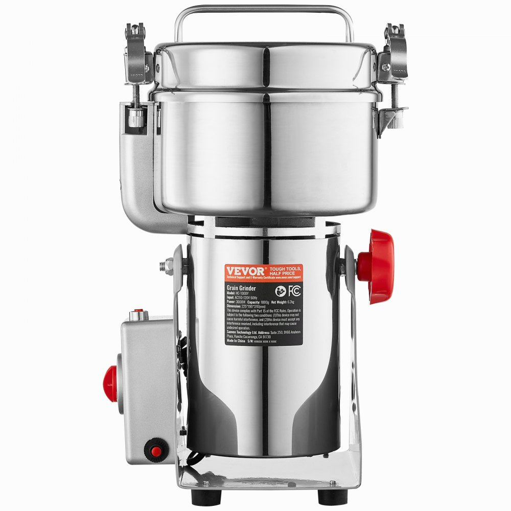 VEVOR 1000g Electric Grain Mill Grinder, High Speed 3000W Commercial Spice Grinders, Stainless Steel Pulverizer Powder Machine, for Dry Grains Spices Cereals Coffee Corn Pepper, Swing Type