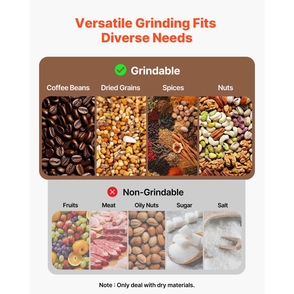 VEVOR Electric Grain Mill Grinder, 0.3 lbs Commercial Spice Grinders, High Speed 850W Stainless Steel Pulverizer Powder Machine, for Dry Grains, Spices, Cereals, Coffee, Corn & Pepper, Straight Type