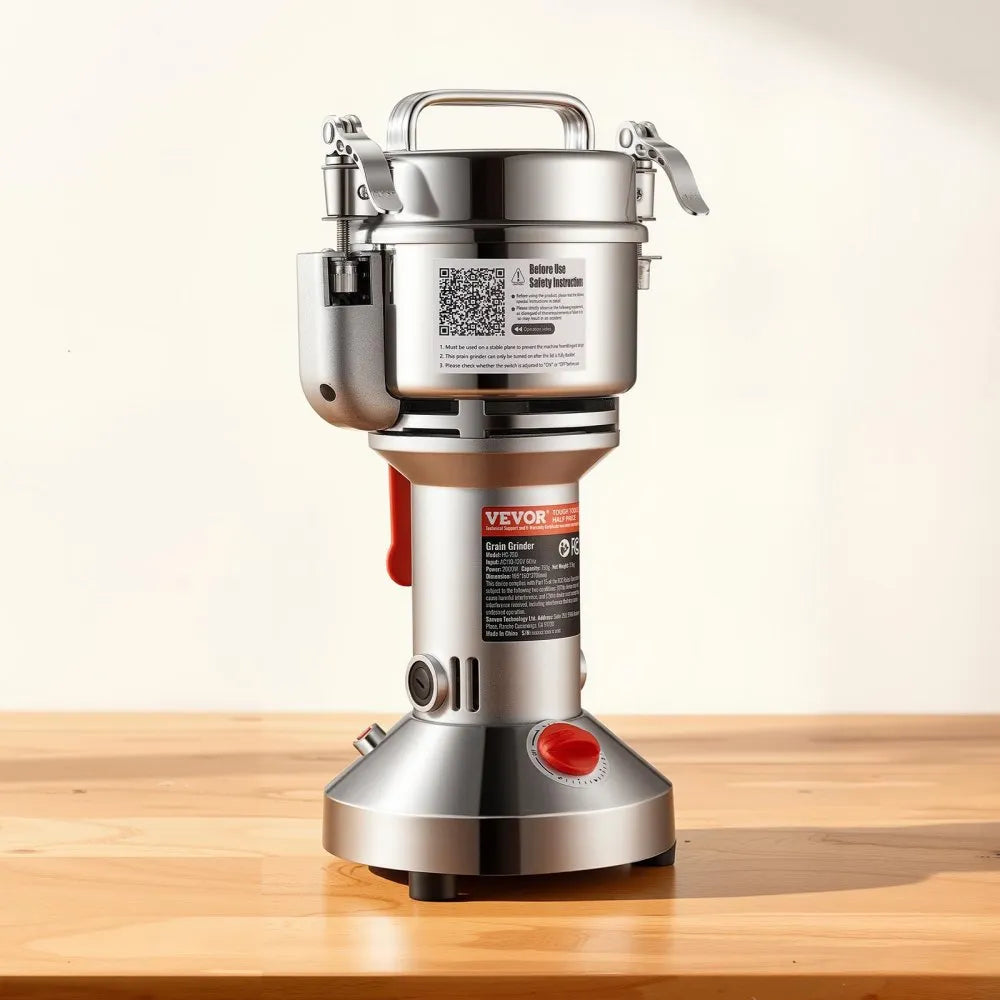 VEVOR 300g Electric Grain Mill Grinder, High Speed 1500W Commercial Spice Grinders, Stainless Steel Pulverizer Powder Machine, for Dry Grains Spices Cereals Coffee Corn Pepper, Straight Type