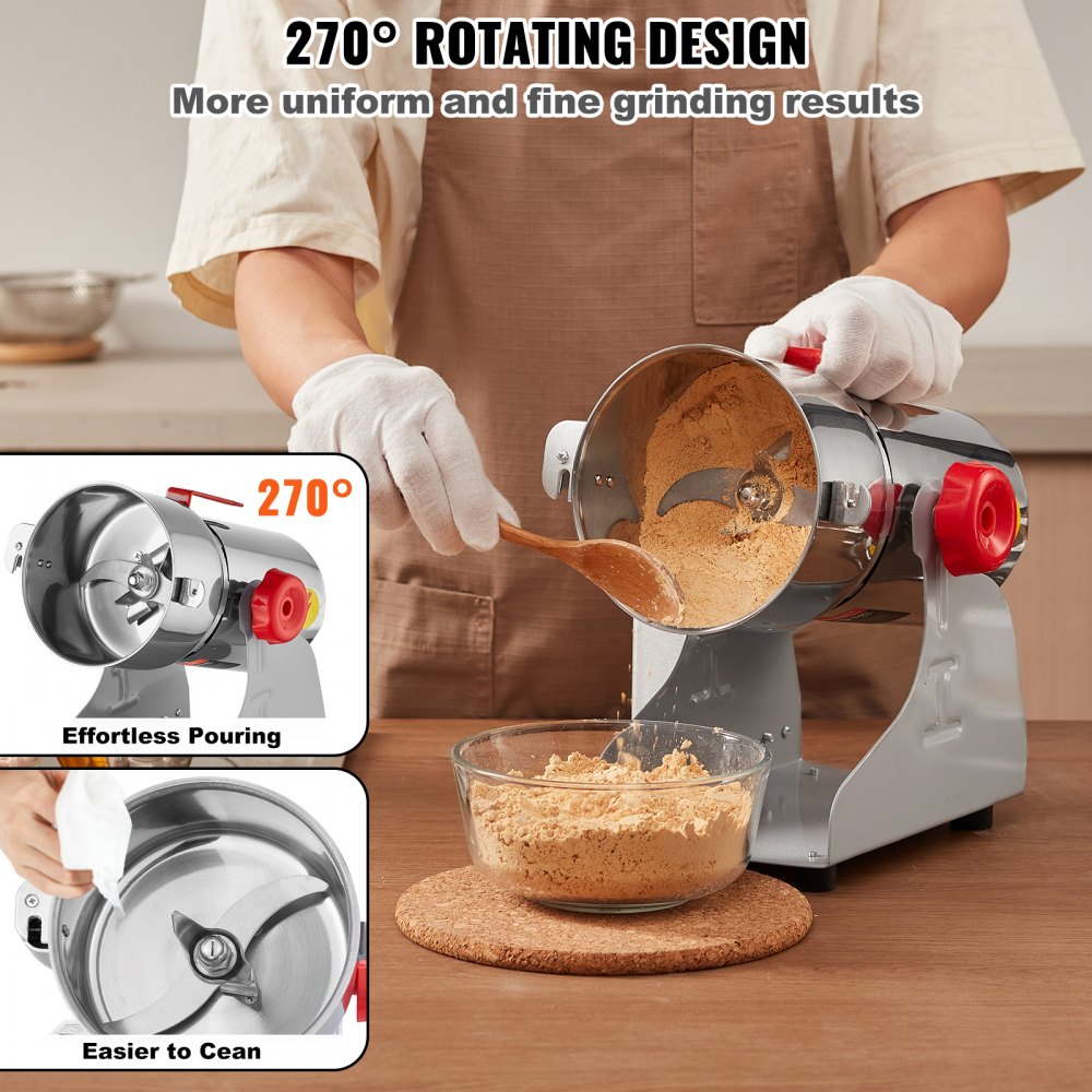 VEVOR 300g Electric Grain Mill Grinder, High Speed 1500W Commercial Spice Grinders, Stainless Steel Pulverizer Powder Machine, for Dry Grains Spices Cereals Coffee Corn Pepper, Swing Type