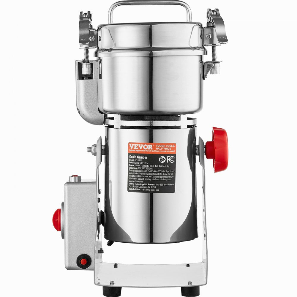 VEVOR 300g Electric Grain Mill Grinder, High Speed 1500W Commercial Spice Grinders, Stainless Steel Pulverizer Powder Machine, for Dry Grains Spices Cereals Coffee Corn Pepper, Swing Type