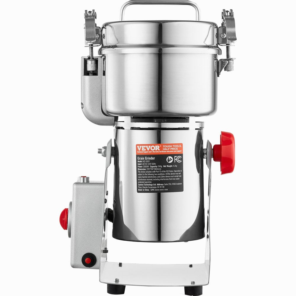 VEVOR 500g Electric Grain Mill Grinder, High Speed 2000W Commercial Spice Grinders, Stainless Steel Pulverizer Powder Machine, for Dry Grains Spices Cereals Coffee Corn Pepper, Swing Type
