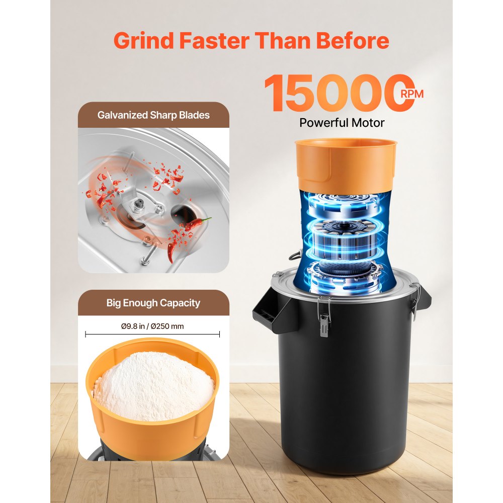 VEVOR Electric Grain Mill Grinder, 600W High Power Commercial Spice Grinder, 14 Gal Pulverizer Powder Machine with Galvanized Sharp Blades, for Dry Grains, Spices, Cereals, Coffee, Corn & Pepper