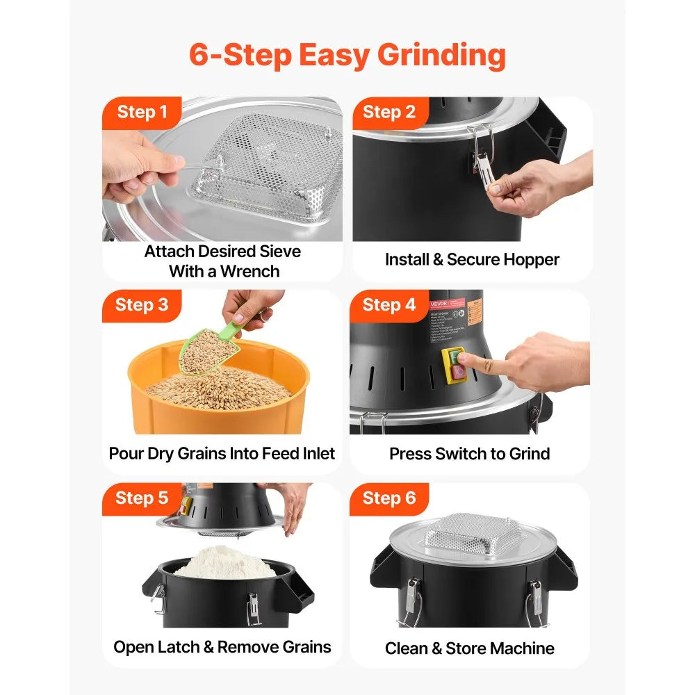VEVOR Electric Grain Mill Grinder, 600W High Power Commercial Spice Grinder, 14 Gal Pulverizer Powder Machine with Galvanized Sharp Blades, for Dry Grains, Spices, Cereals, Coffee, Corn & Pepper