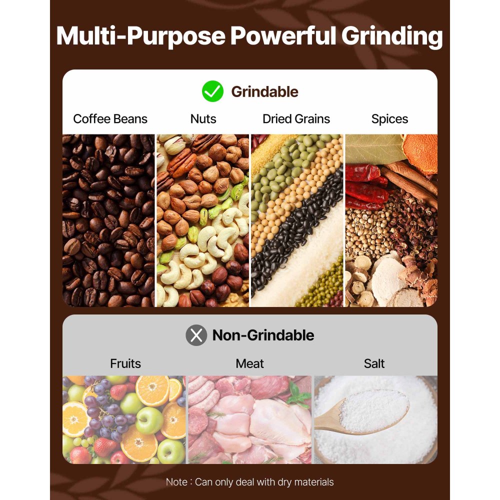 VEVOR 750g Electric Grain Mill Grinder, High Speed 2000W Commercial Spice Grinders, Stainless Steel Pulverizer Powder Machine, for Dry Grains Spices Cereals Coffee Corn Pepper, Straight Type