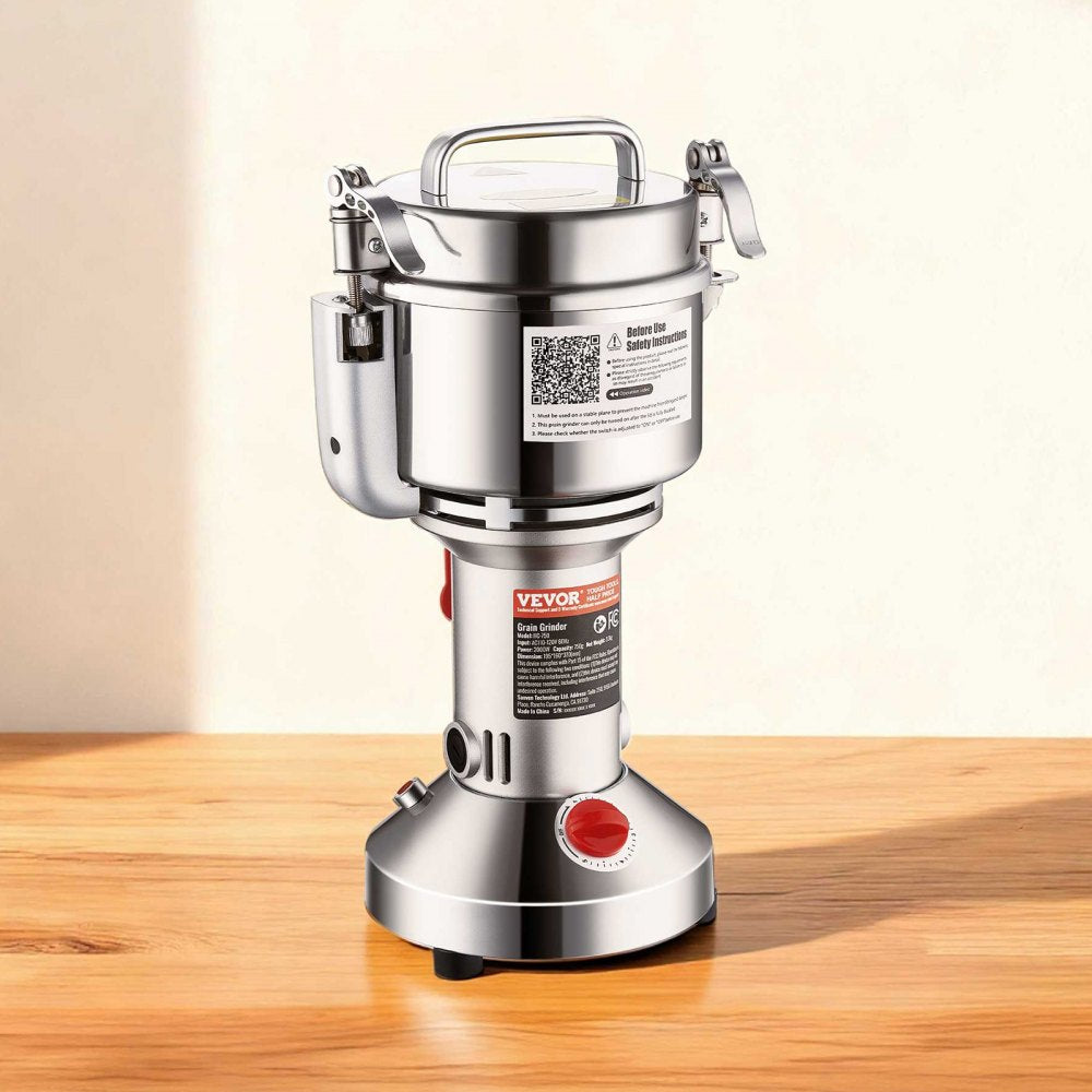VEVOR 750g Electric Grain Mill Grinder, High Speed 2000W Commercial Spice Grinders, Stainless Steel Pulverizer Powder Machine, for Dry Grains Spices Cereals Coffee Corn Pepper, Straight Type