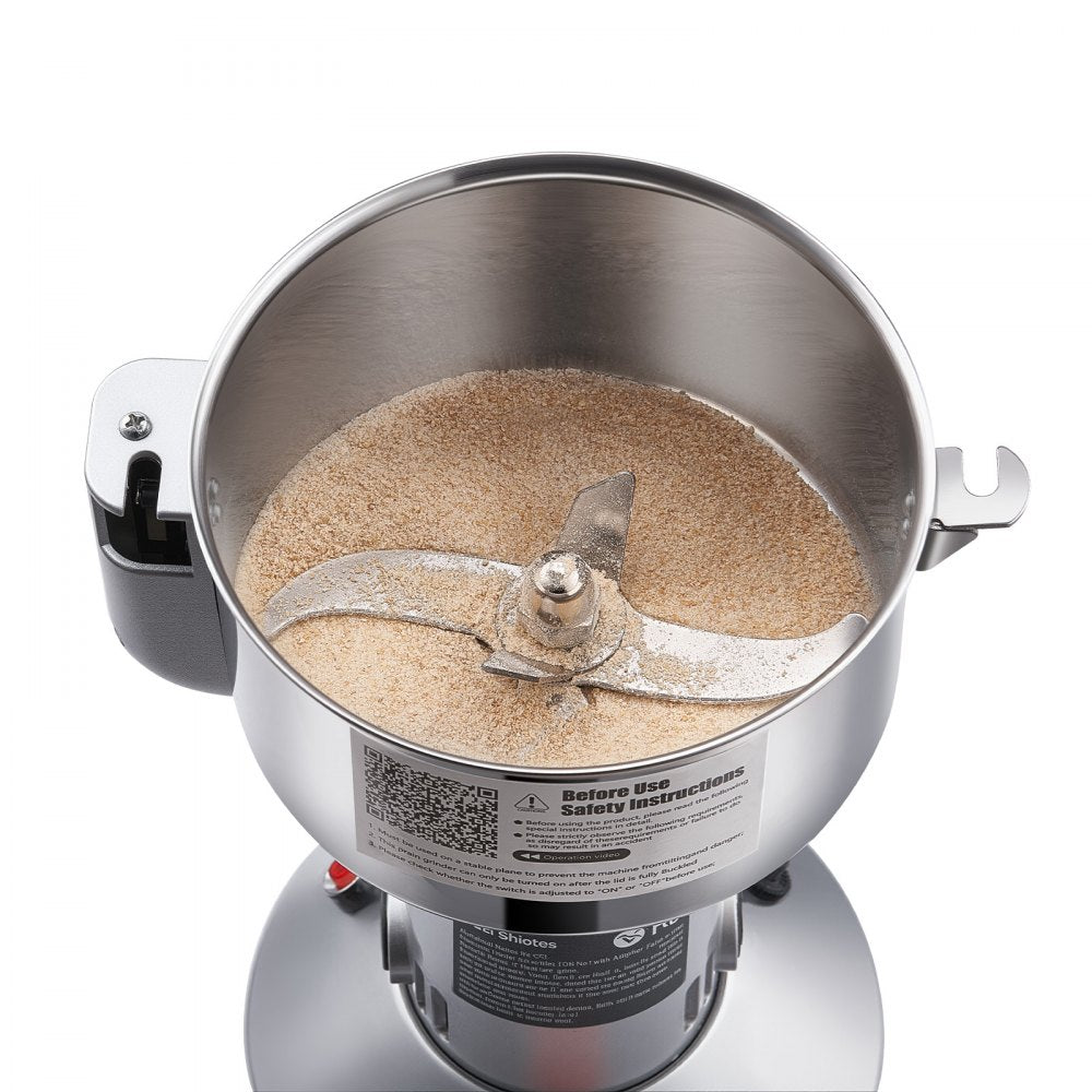 VEVOR 750g Electric Grain Mill Grinder, High Speed 2000W Commercial Spice Grinders, Stainless Steel Pulverizer Powder Machine, for Dry Grains Spices Cereals Coffee Corn Pepper, Straight Type