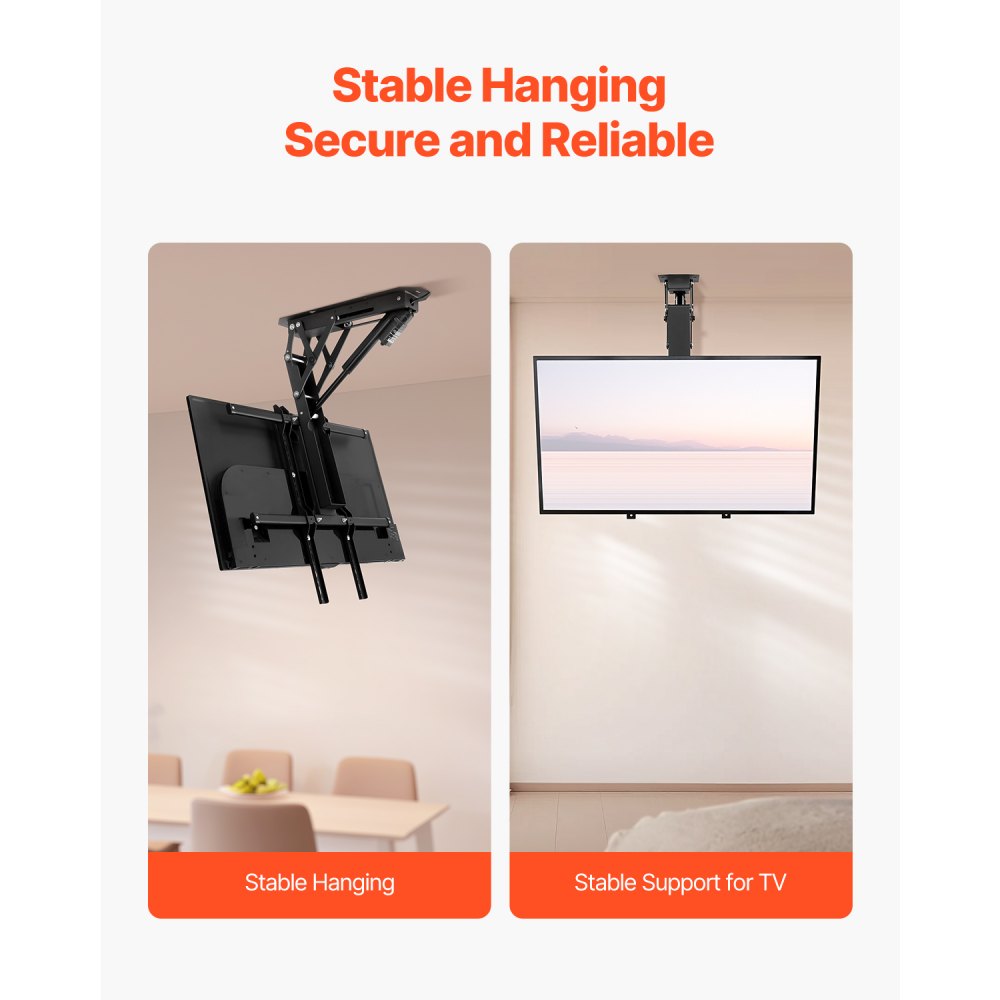 VEVOR Motorized Ceiling TV Mount, TV Wall Mount for 32 to 65 Inch TV, Electric Adjustable Ceiling TV Mount, Motorized Flip Down TV Mount Bracket with Max VESA 24 x 24 in, Fits TVs Up to 88 lbs