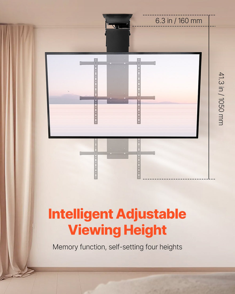VEVOR Motorized Ceiling TV Mount, TV Wall Mount for 32 to 70 Inch TV, Electric Adjustable Ceiling TV Mount, Motorized Flip Down TV Mount Bracket with Max VESA 24 x 24 in, Fits TVs Up to 110 lbs