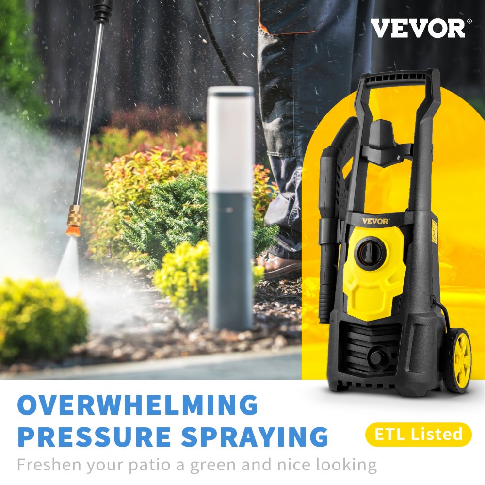 VEVOR Electric Power Washer, 2000 PSI, Max 1.65 GPM Pressure Washer with 30 ft Hose & Reel, 5 Quick Connect Nozzles, Foam Cannon, Portable to Clean Patios, Cars, Fences, Driveways, ETL Listed