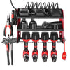 VEVOR Power Tool Organizer with Charging Station, 3-Layer Drill Storage Rack with 4 Drill Holders & Side Pegboard, Garage Tool Organizer Built in 8 Outlet Power Strips for Garage, Workbench, Workshop