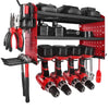 VEVOR Power Tool Organizer with Charging Station, 3-Layer Drill Storage Rack with 4 Drill Holders & Side Pegboard, Garage Tool Organizer Built in 8 Outlet Power Strips for Garage, Workbench, Workshop