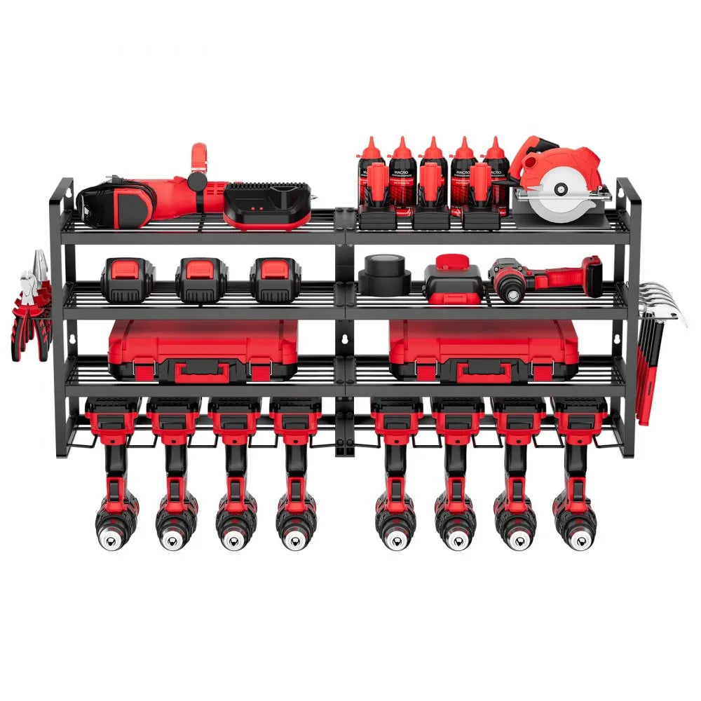 VEVOR Power Tool Organizer Wall Mount, 4-Layer Storage Rack with 8 Drill Holders, Tools Holder and Storage Rack with Screwdriver Holder, Garage Tool Organizer for Garage, Workbench, and Workshop