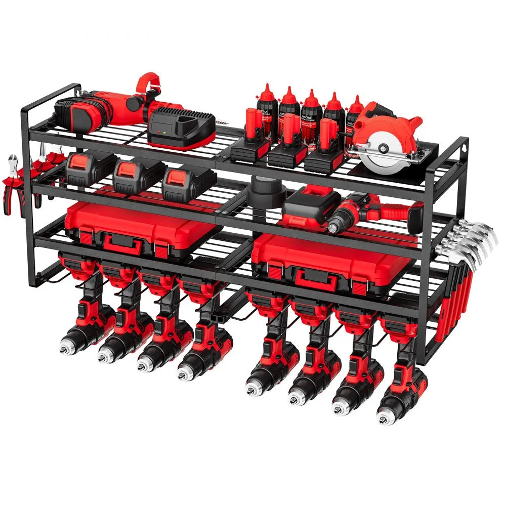 VEVOR Power Tool Organizer Wall Mount, 4-Layer Storage Rack with 8 Drill Holders, Tools Holder and Storage Rack with Screwdriver Holder, Garage Tool Organizer for Garage, Workbench, and Workshop