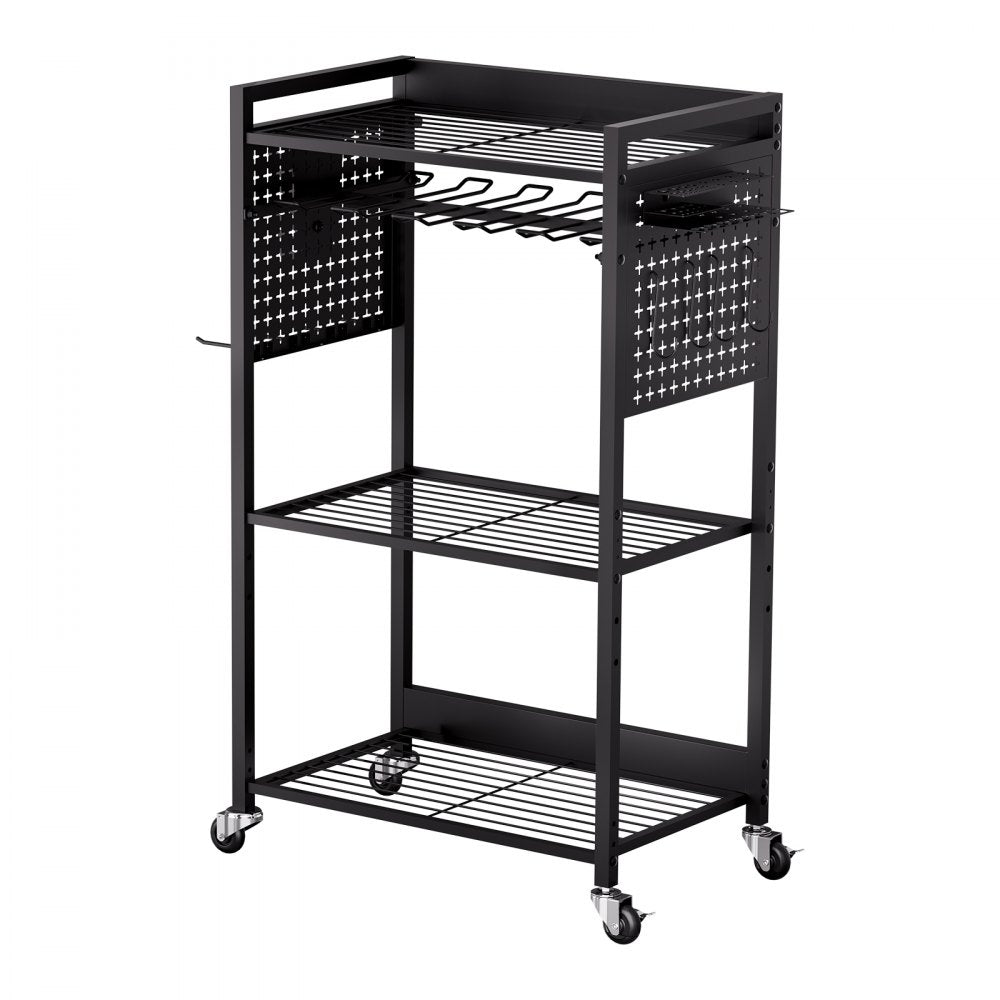 VEVOR 4-tier Tool Organizer Cart, 150 lbs Load Capacity, Floor Stand Rolling Drill Holder and Stability Storage Rack, Heavy Duty Garage Floor Rolling Storage Cart for Workshop, Garage, Black