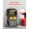 VEVOR 4-tier Tool Organizer Cart with Charging Station, 8 AC Outlet, Floor Stand Rolling Drill Holder and Tool Battery Storage Rack on Wheels, Garage Floor Rolling Storage Cart for Workshop, Garage