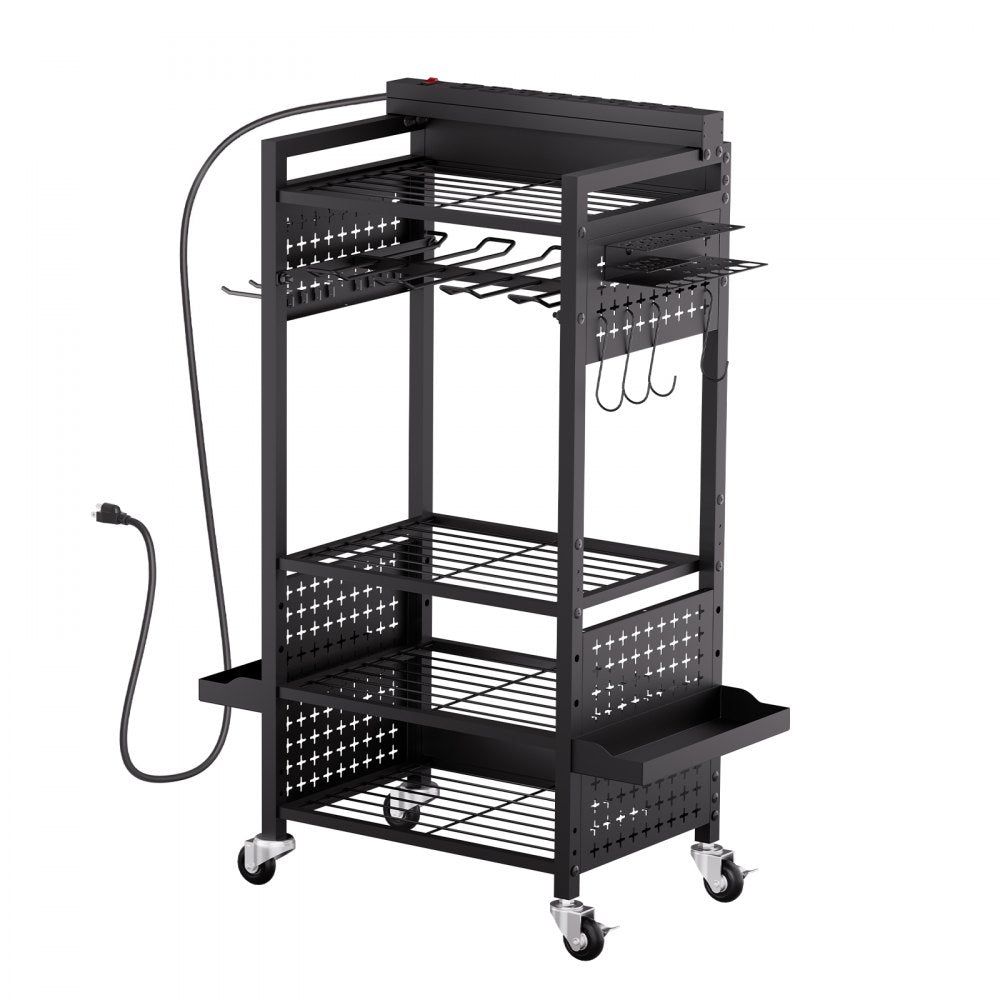 VEVOR 5-tier Tool Organizer Cart with Charging Station, 8 AC Outlet, Floor Stand Rolling Drill Holder and Tool Battery Storage Rack on Wheels, Garage Floor Rolling Storage Cart for Workshop, Garage