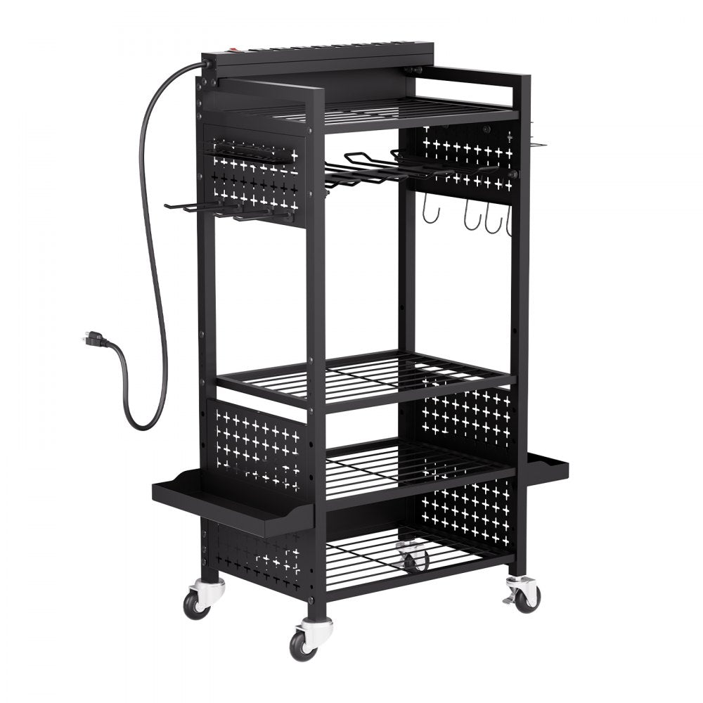 VEVOR 5-tier Tool Organizer Cart with Charging Station, 8 AC Outlet, Floor Stand Rolling Drill Holder and Tool Battery Storage Rack on Wheels, Garage Floor Rolling Storage Cart for Workshop, Garage