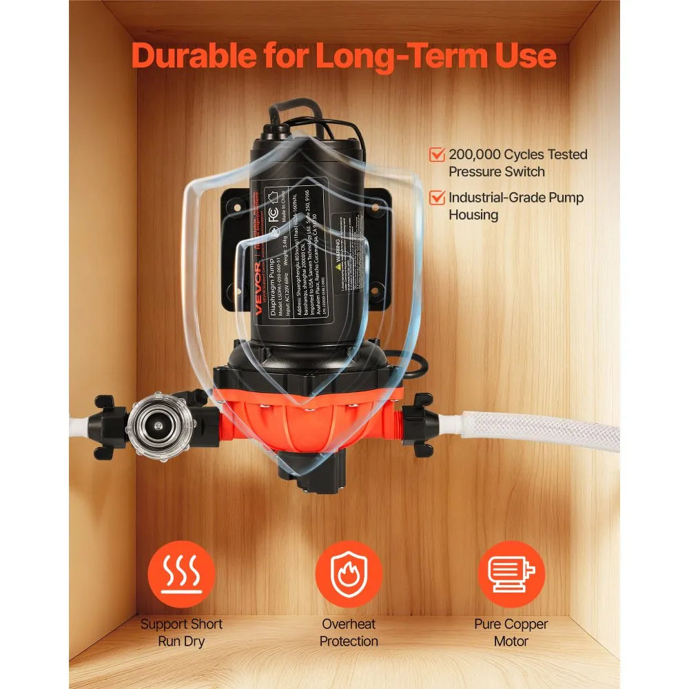 VEVOR Water Pressure Pump, 110V AC 5 GPM, 5-Chamber On Demand Electric Diaphragm Water Transfer Pump, 60 PSI Max Pressure, Automatic Pressure Switch, for Home Kitchen Garden Irrigation Car Washing