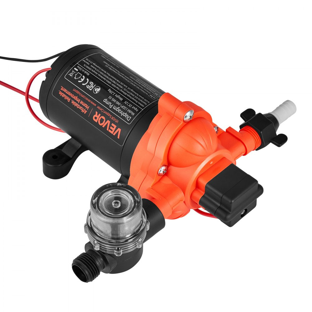VEVOR RV Water Pump, 12V DC 4 GPM (15.1 L/min), 3-Chamber Self-Priming Diaphragm Water Pump with Automatic Pressure Switch, 40 PSI Max Pressure, On Demand for RV, Caravan, Marine, Yacht, Car Washing