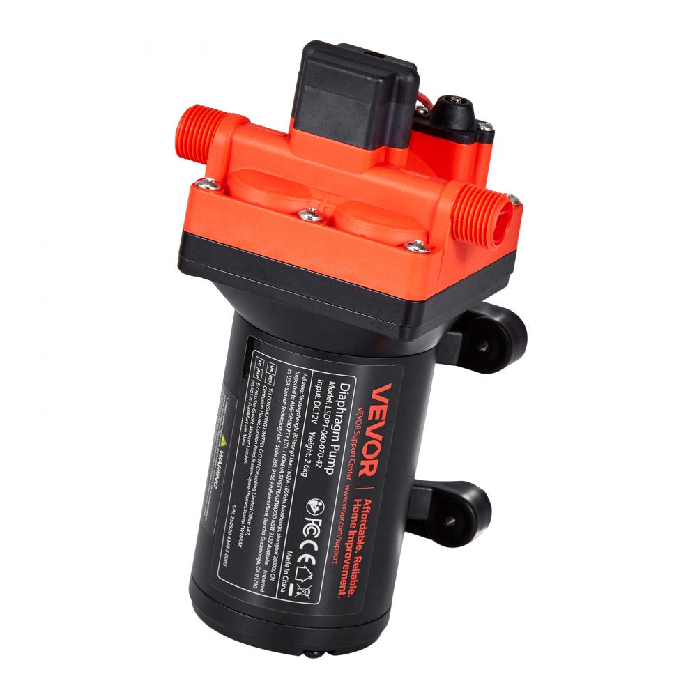 VEVOR RV Water Pump, 12V DC 6 GPM (22.7 L/min), 4-Chamber Self-Priming Diaphragm Water Pump with Automatic Pressure Switch, 70 PSI Max Pressure, On Demand for RV, Caravan, Marine, Yacht, Car Washing