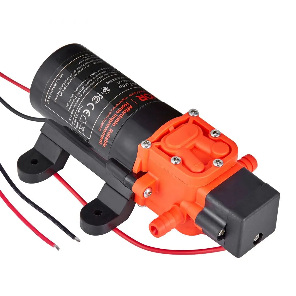 VEVOR Water Pressure Pump, 12V DC 1.2 GPM (4.5 L/min), 2-Chamber Self-Priming Diaphragm Water Pump with 2 Hose Clamps, 80 PSI Max Pressure, Quiet Operation, for RV, Caravan, Marine, Garden Irrigation