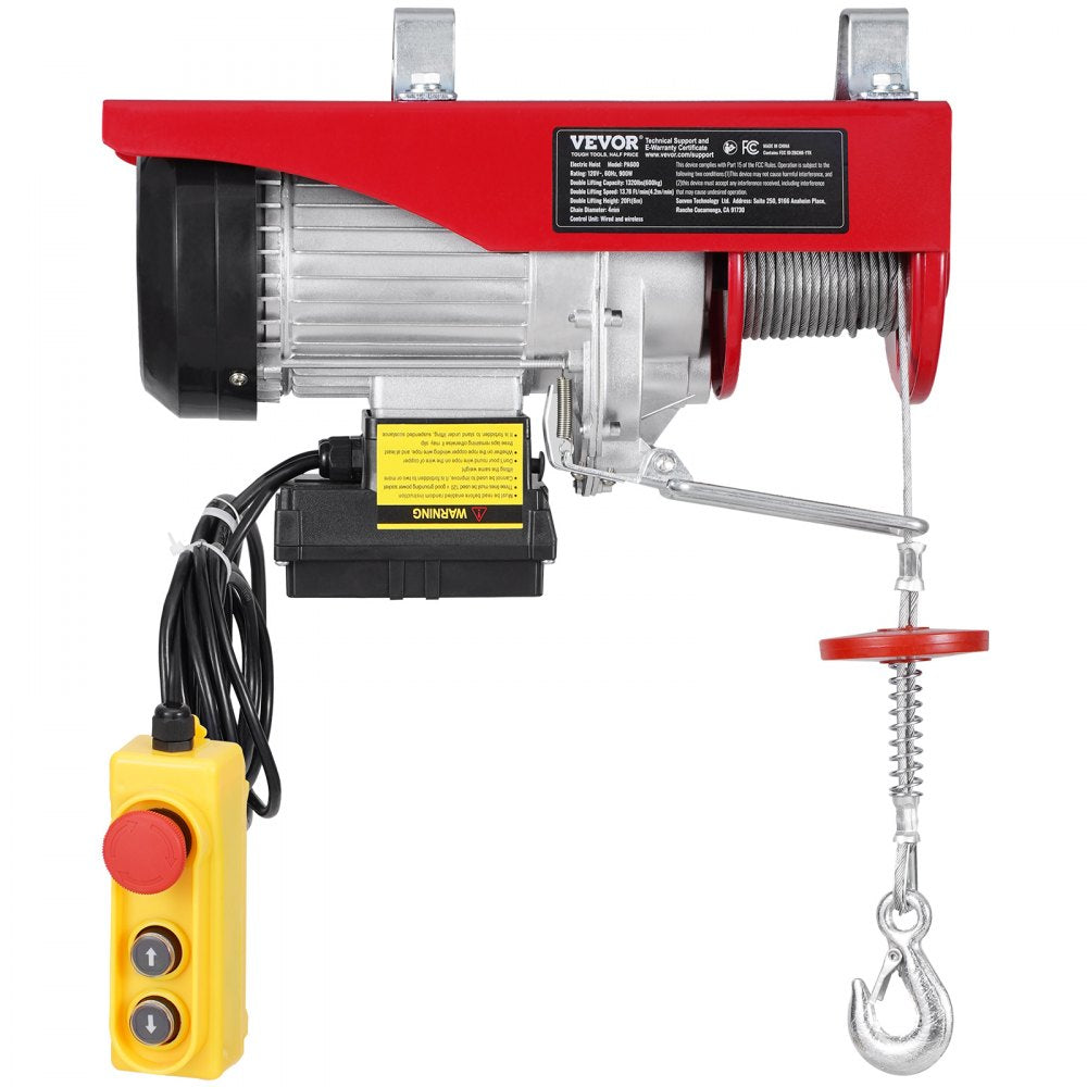 VEVOR Electric Hoist, 1320 lbs 120V Electric Winch with 328 ft Wireless & 14 ft Wired Remote Control, 40 ft Single Cable Lifting Height, Single/Double Slings, Lift Hoist for Garage Warehouse Factory