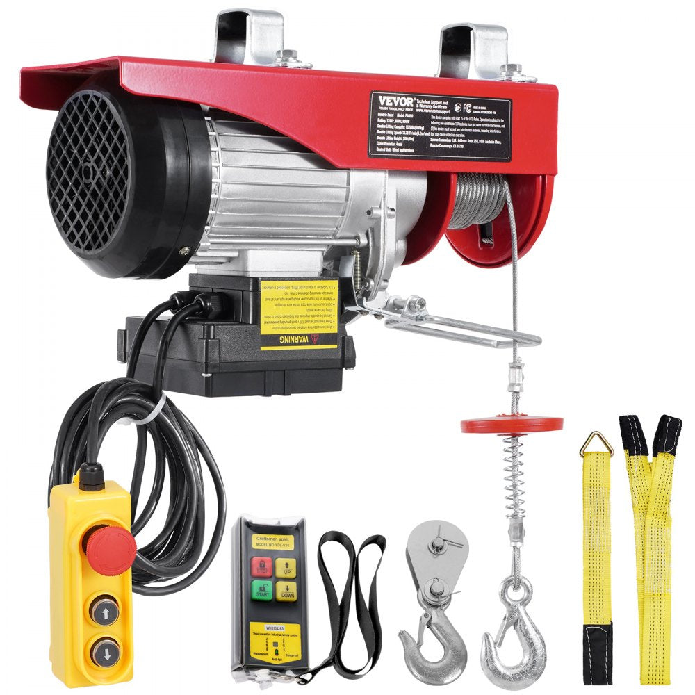 VEVOR Electric Hoist, 1320 lbs 120V Electric Winch with 328 ft Wireless & 14 ft Wired Remote Control, 40 ft Single Cable Lifting Height, Single/Double Slings, Lift Hoist for Garage Warehouse Factory
