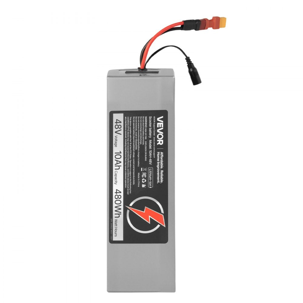 VEVOR 48V Electric Scooter Battery, 10Ah, Ebike Lithium Battery Pack with 30A BMS, Charger, T-Plug Expansion Cable, 500+ Cycles, Compatible with 2400W Motors, for Electric Bikes Bicycles, Scooters