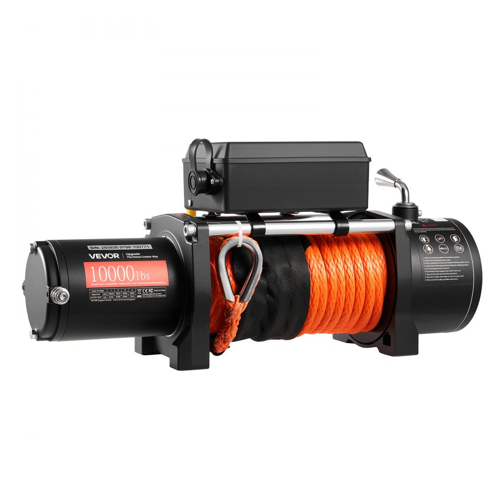 VEVOR Electric Winch, 10,000 lbs, 12V DC Truck Winch with Synthetic Rope, for Towing Off-Road SUVs, Trailers & Boats, 7/20 in x 65 ft Line, Aluminum Fairlead, Wireless & Wired Remote Control, IP55