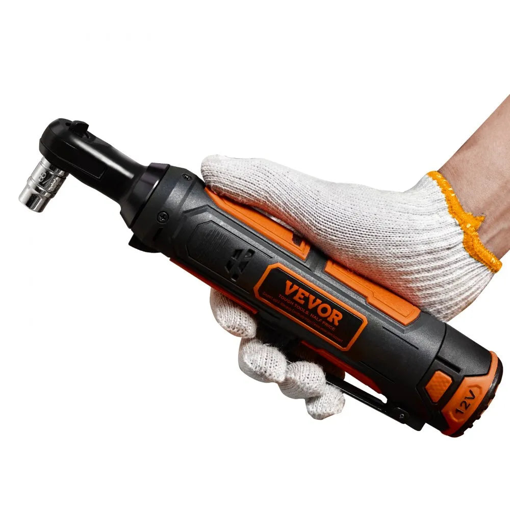VEVOR 3/8" Cordless Electric Ratchet Wrench Set, 12V 33 Ft-lbs Power Ratchet Tool Kit, 45-Min Fast Charge, 2-Pack 2.0Ah Battery, Built-in LED Light, Variable Speed Trigger, 10 Sockets