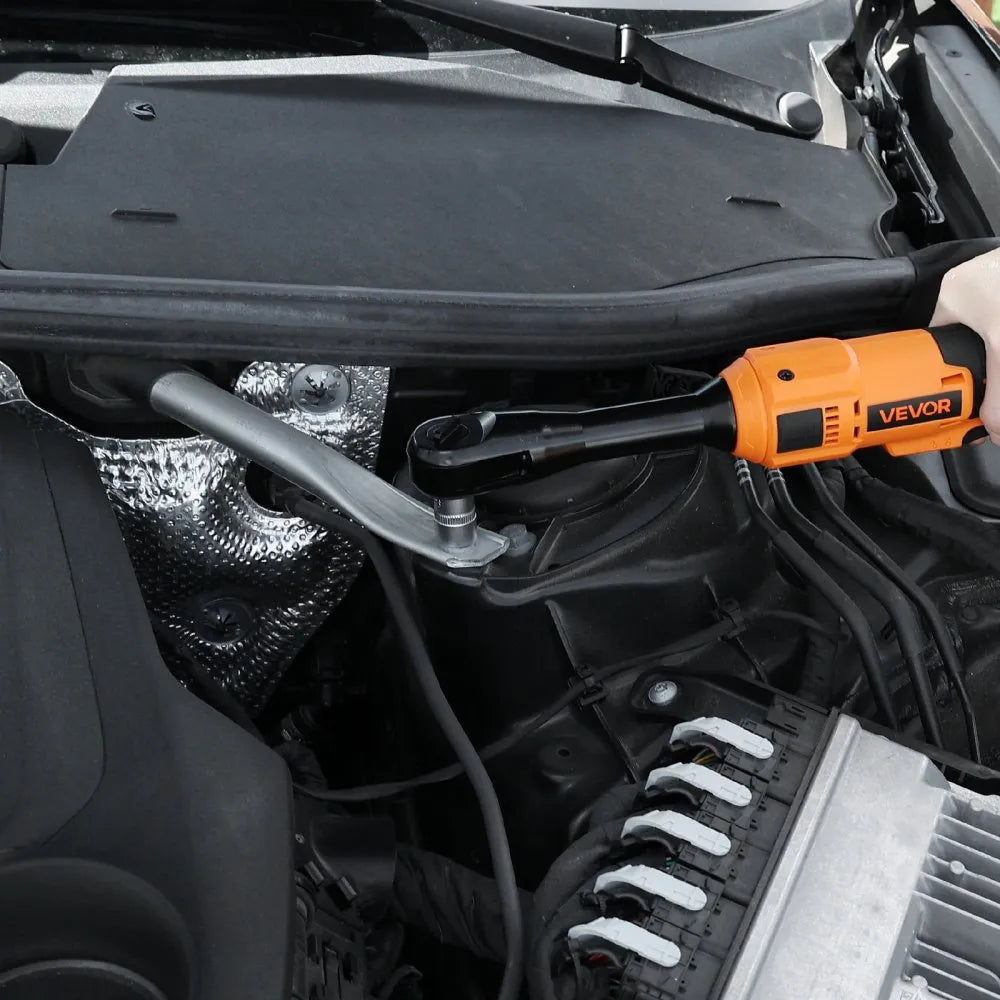 VEVOR Cordless Ratchet Wrench, 3/8 inch Drive, 230 RPM, up to 66 ft-lbs of Torque, Battery Powered Electric Ratchet Wrench Set with Two 2.0Ah Batteries, Charger, Sockets, Adaptors and Cloth Bag