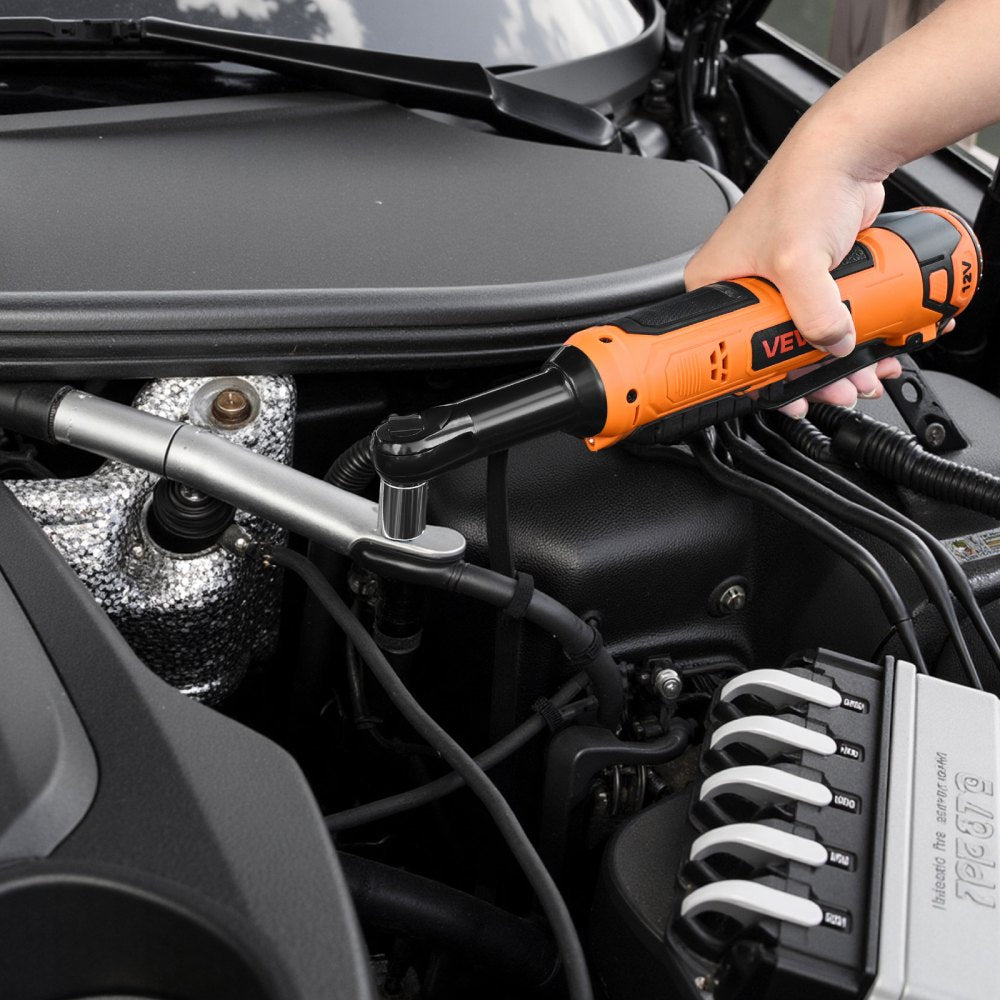 VEVOR Cordless Ratchet Wrench, 3/8 inch Drive, 230 RPM, up to 33 ft-lbs of Torque, Battery Powered Electric Ratchet Wrench Set with Two 2.0Ah Batteries, Charger, Sockets, Adaptor and Carrying Case