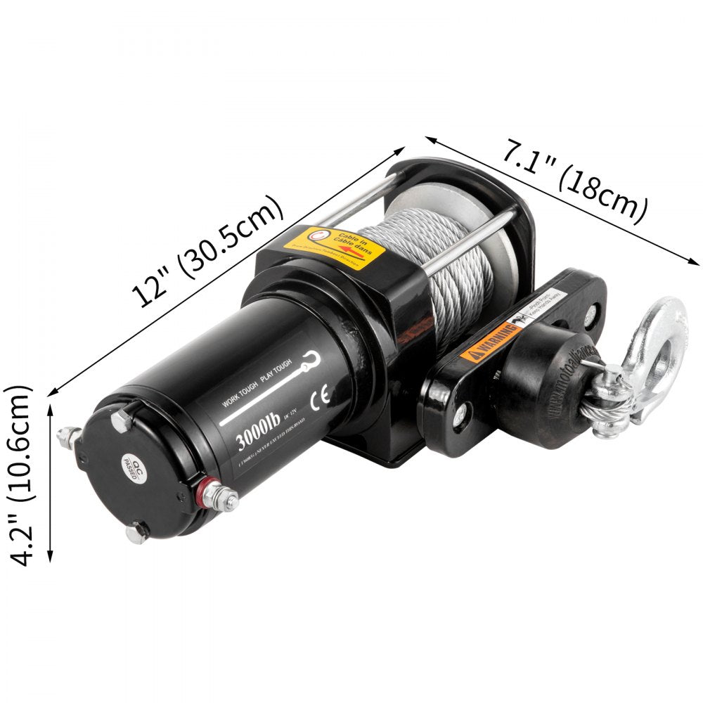 VEVOR Truck Winch 3,000LBS Electric Winch 10m Steel Cable 12V Power Winch Jeep Winch with Wireless Remote Control and Powerful Motor for UTV ATV & Jeep Truck and Wrangler Accessories in Car Lift