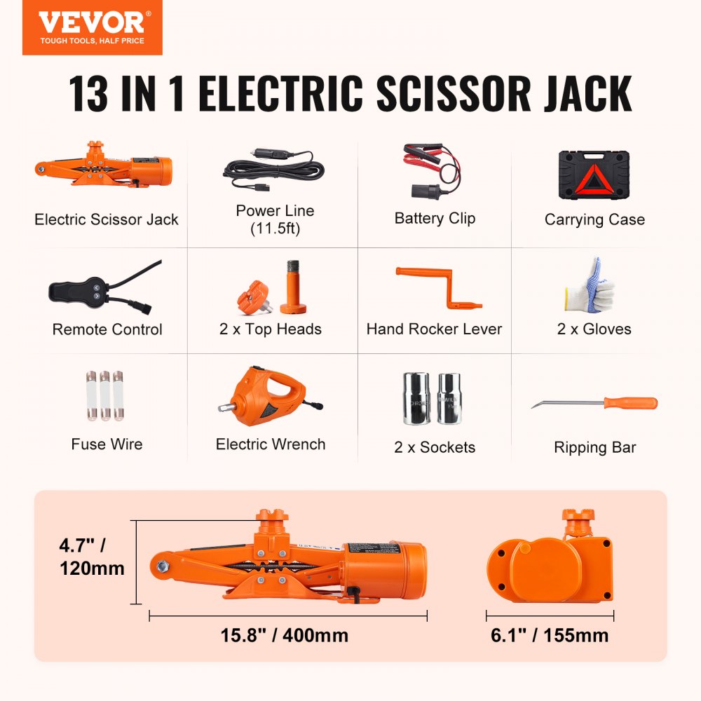 VEVOR Electric Car Jack, 3 Tons /6600 lbs Scissor Jack with Electric Impact Wrench, 12V Car Jack with Double Saddles with Remote Control, Portable Car Jack Lifting for Sedan, SUV, Truck Tire Change