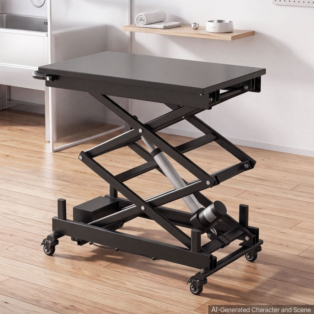 VEVOR Electric Lift Table, 330 lbs Capacity Double Scissor Lifting Table, Great for Material Handling, Moving, Transportation, 43 in Max. Height Adjustable Lift Platform, 4 Swivel Casters with Brakes
