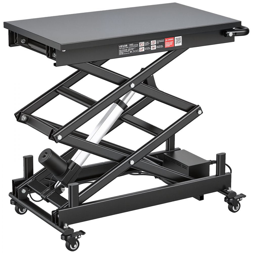 VEVOR Electric Lift Table, 330 lbs Capacity Double Scissor Lifting Table, Great for Material Handling, Moving, Transportation, 43 in Max. Height Adjustable Lift Platform, 4 Swivel Casters with Brakes