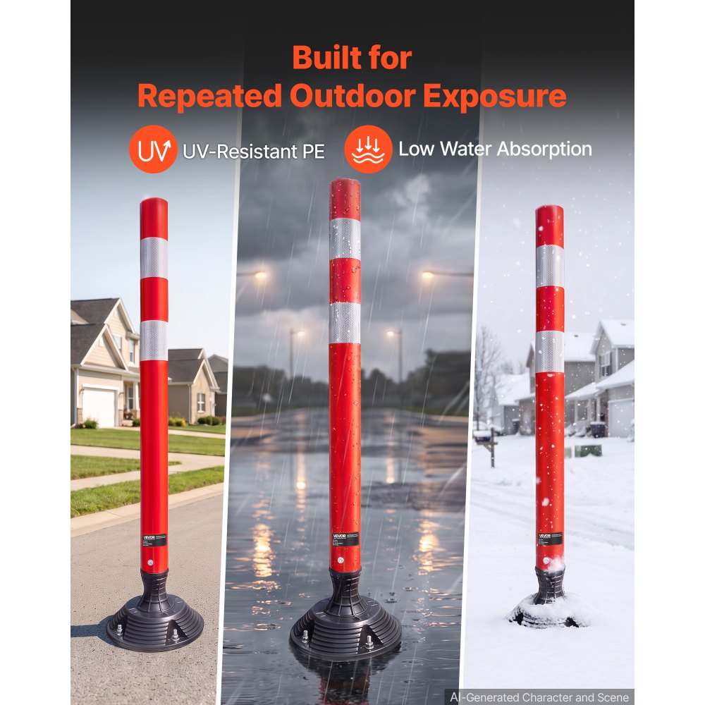 VEVOR Traffic Cones Delineator Posts, 48 Inch 8-Pack Orange Safety Post Cones with 4-Point Fixed Base & Reflective Strips for Parking Lots, Traffic Control, Road Safety, Construction Zones