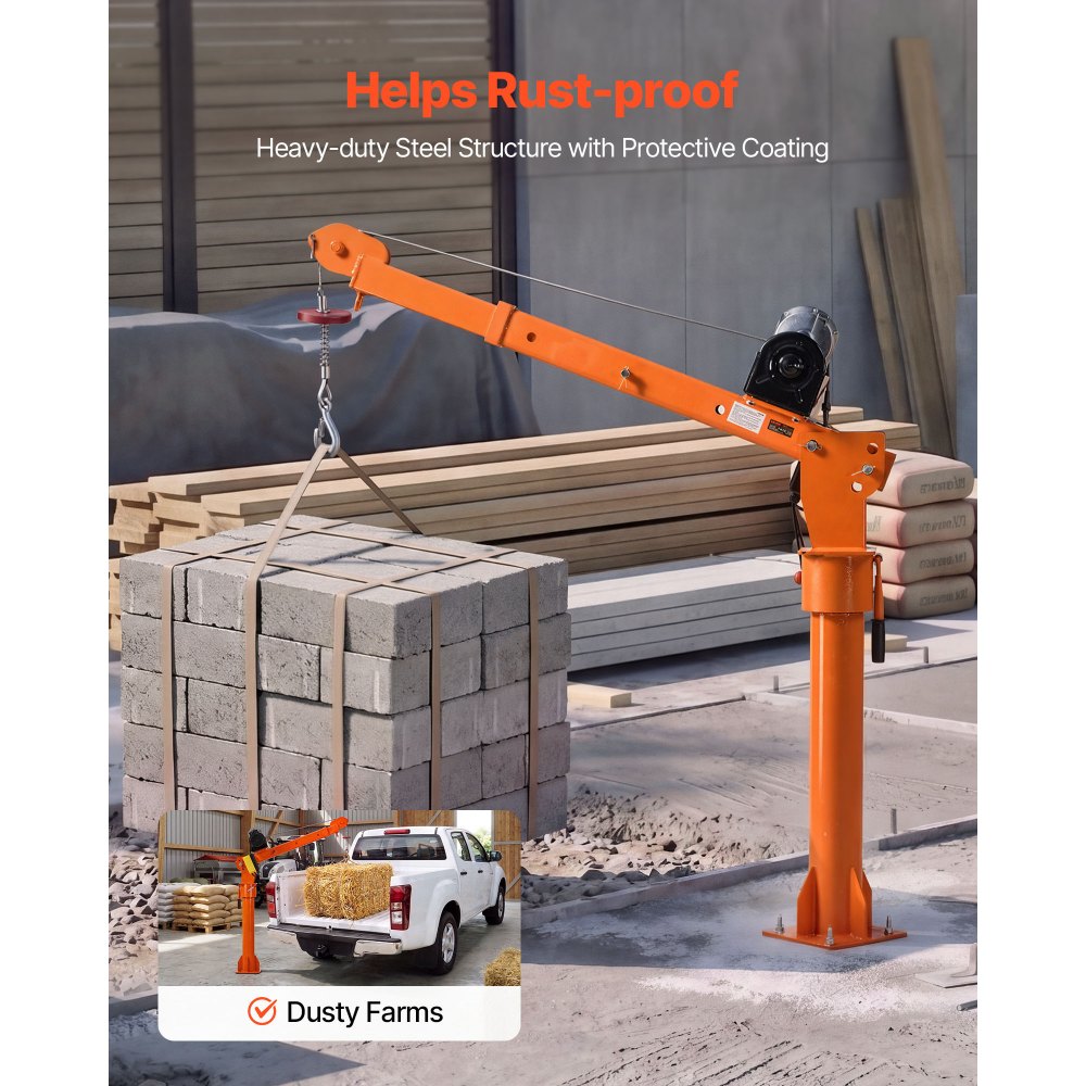 VEVOR Electric Truck Crane, 2200 lbs Pickup Truck Crane with 2200 LBS Electric Hoist, 360° Rotating Telescopic Boom, Premium Galvanized Steel, Foldable Pickup Bed Jib Hoist for Machine Lumber Lifting