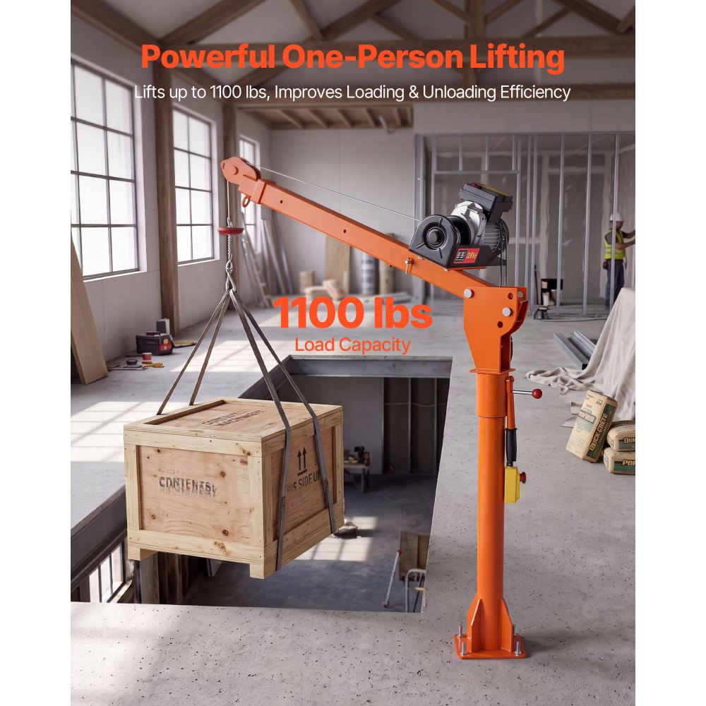 VEVOR Electric Truck Crane, 1100 lbs Pickup Truck Crane with PA800 Electric Hoist, 360° Rotating Telescopic Boom, Premium Galvanized Steel,Foldable Pickup Bed Jib Hoist for Machine Lumber Lifting