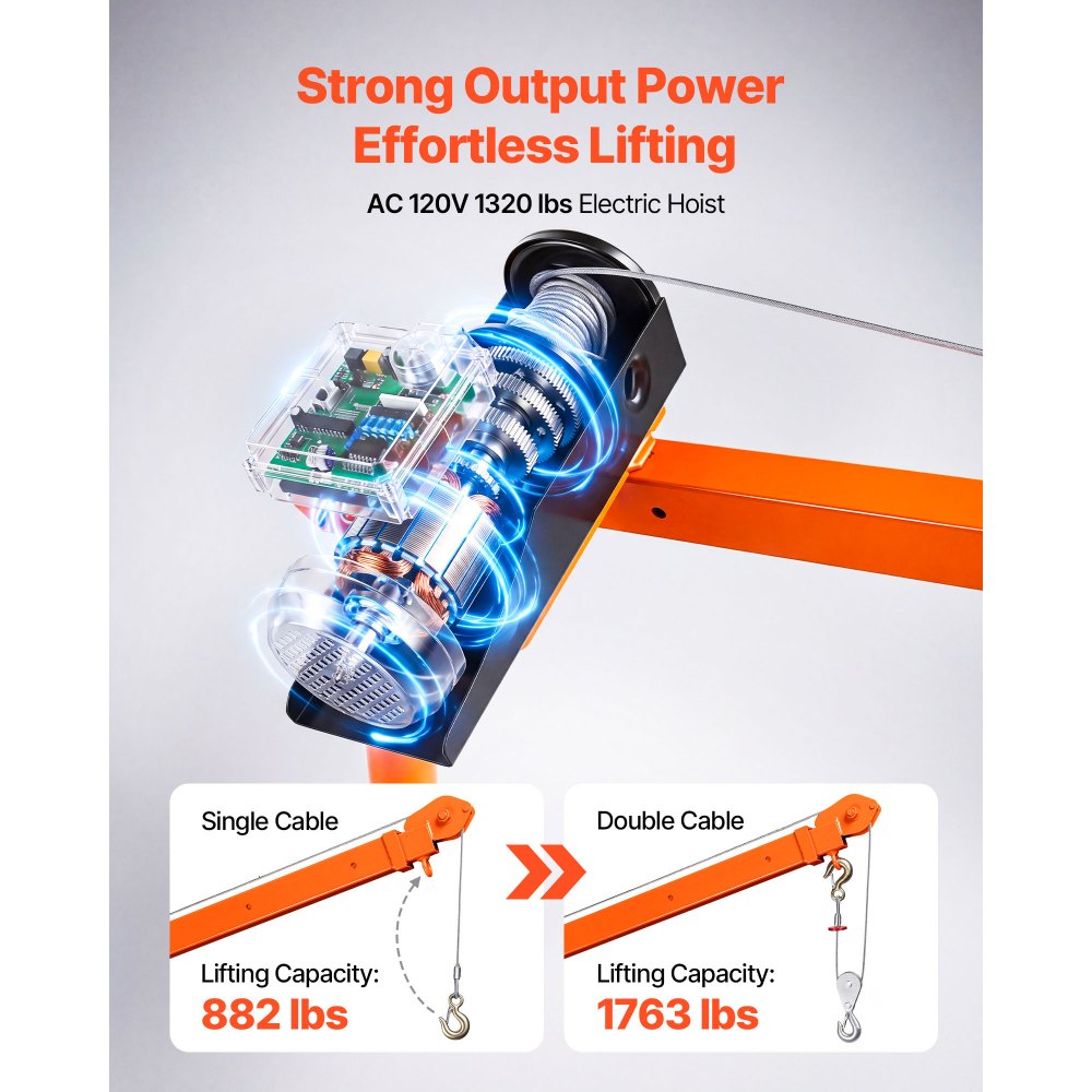 VEVOR Electric Truck Crane, 1100 lbs Pickup Truck Crane with PA800 Electric Hoist, 360° Rotating Telescopic Boom, Premium Galvanized Steel,Foldable Pickup Bed Jib Hoist for Machine Lumber Lifting